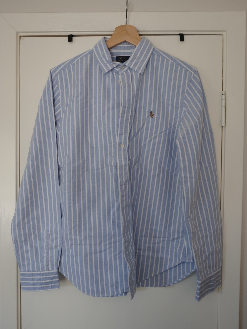 Ralph Lauren Light Blue and White Striped Button-Up Shirt